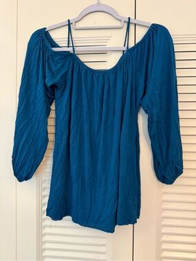 Teal Blue Off-Shoulder Peasant Top